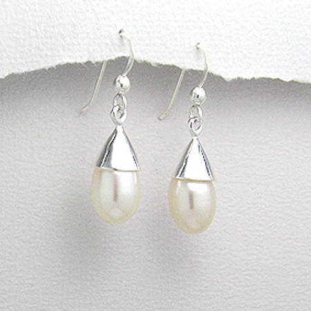 Modern Sterling Freshwater Pearl Dangle Earrings - Click Image to Close